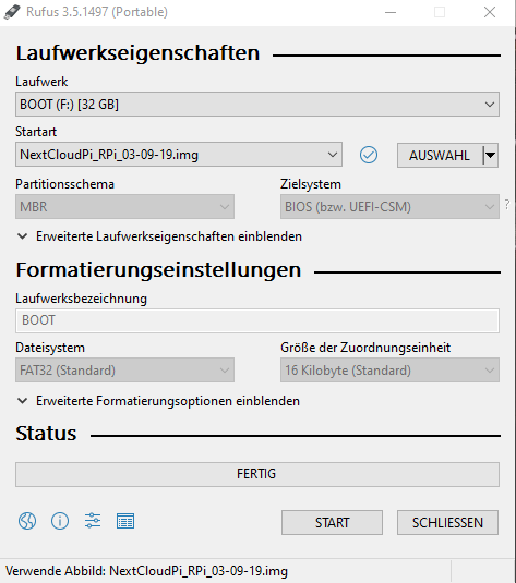 Rufus Einstellungen