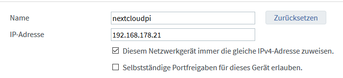 Screenshot statische IP Adresse vergeben
