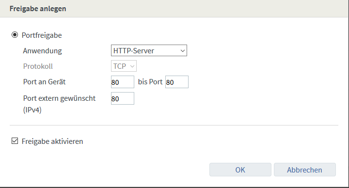 Screenshot HTTP-Freigabe