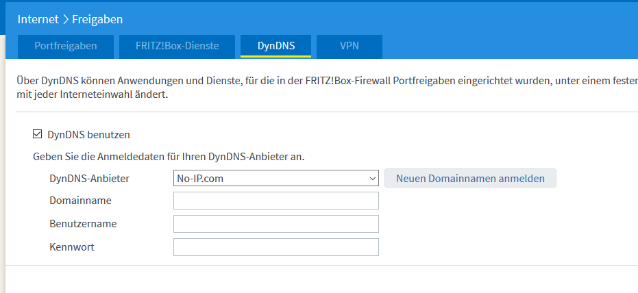 DynDNS Einstellungen Fritz!Box